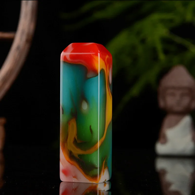 Natural Xinjiang Gobi Colorful Jade Seal Square Decoration Handicraft Seal Carving Stationery Handle