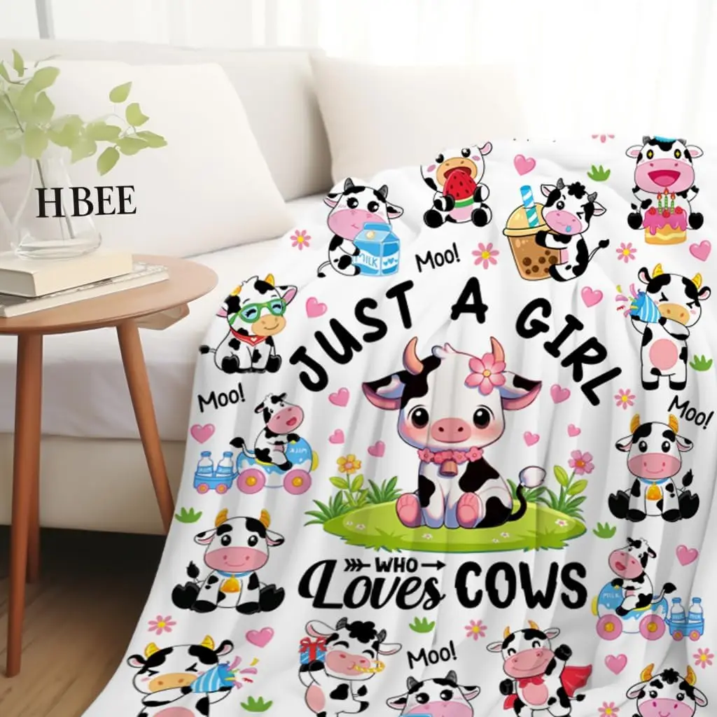 Cow Blanket Cute Fuzzy Cows Throw Blanket Cozy Soft Flannel Blankets Bedding Decor Blanket for Cow Lovers Girls Women Kids Adults 50