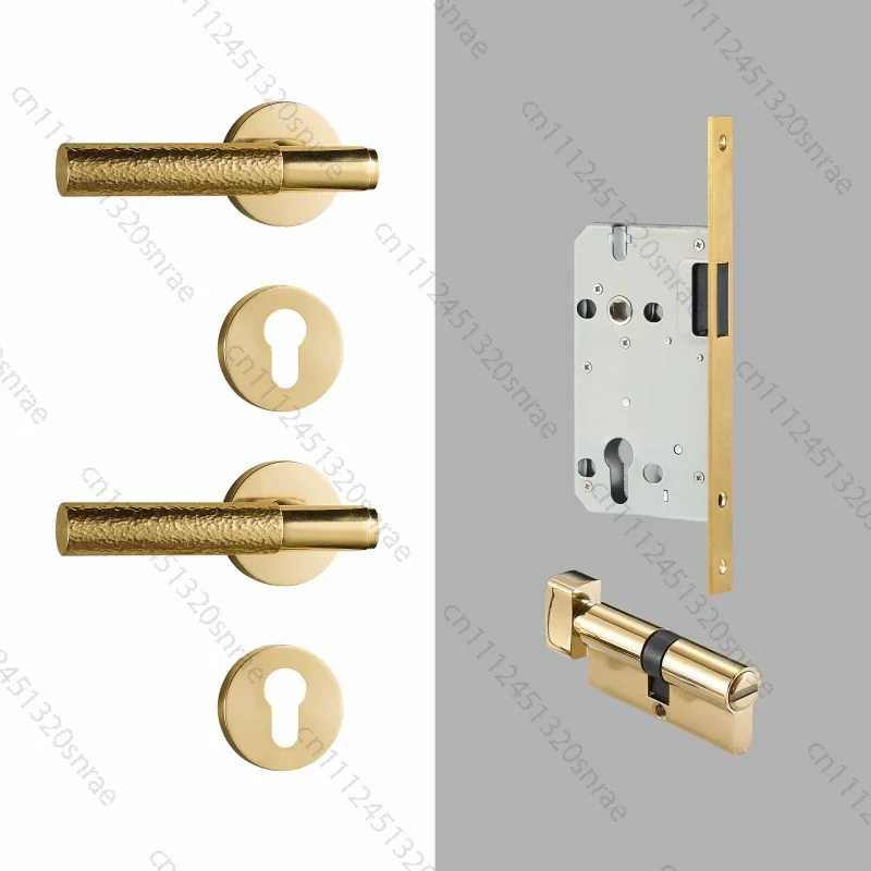 Copper - Hammered Pattern Interior Wooden Door Lock - Silent Magnetic Suction, Antique French Style in Gold - Antique Brass