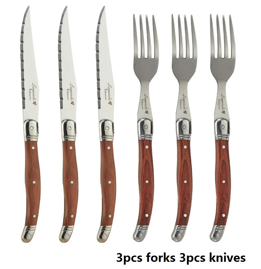 4-6pcs Laguiole Steak Knives and Forks set Stainless Steel Dinner Knife Fork and Spoon Wood Handle Tableware Set Dinnerware set