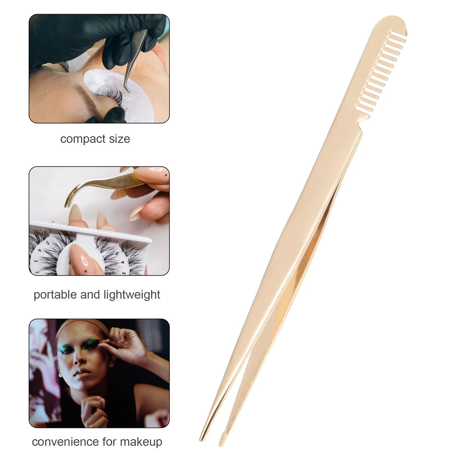 Compact Eyelash Tweezers with Comb Metal Lash Applicator Tool for Eyelash Extensions