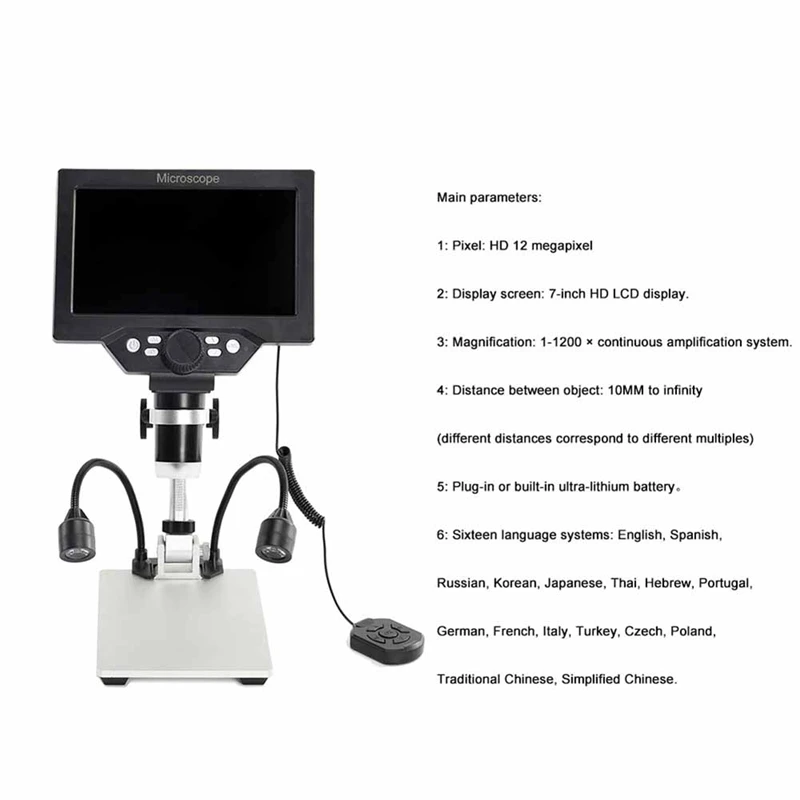 

7 inch LCD Digital Microscope 1200X Zoom, Continuous Magnification AJAS