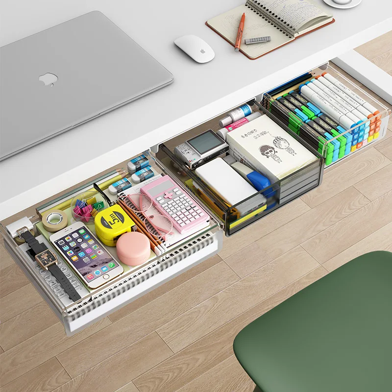 

Undertable Drawer Storage Self Adhesive Drawers Office Organizer Hidden Desk Accessories Under Desk Plastic Storage Box Drawer