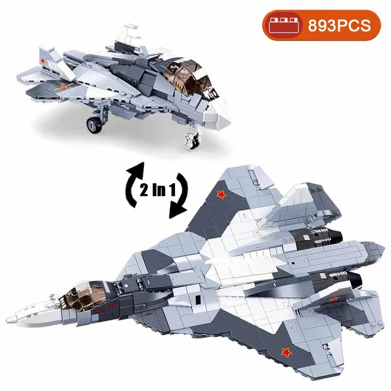 

WWII Sukhoi Su-57 Modern Stealth Fighter Military Aircraft Soldier Building Blocks Sets Airplane Model Dolls Brick Toys Kids