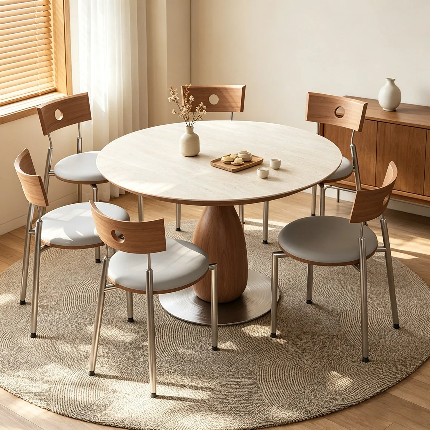 This sintered stone dining tabletop is heat resistant and scratch proof, simple to wipe off oil stains after meals.