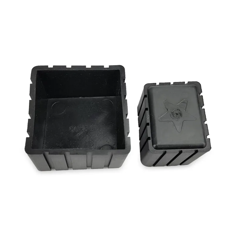 Square Rubber Black Chair Leg Caps Non-slips Table Foot Dust Cover Socks Floor Protector Pads Pipe Plugs Furniture Leveling Feet