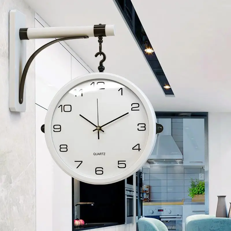 

Double-Sided Modern Scandinavian Wall Clock Silent Metal Design for Living Room Clocks Luxury Dual-Face Home Office Decor
