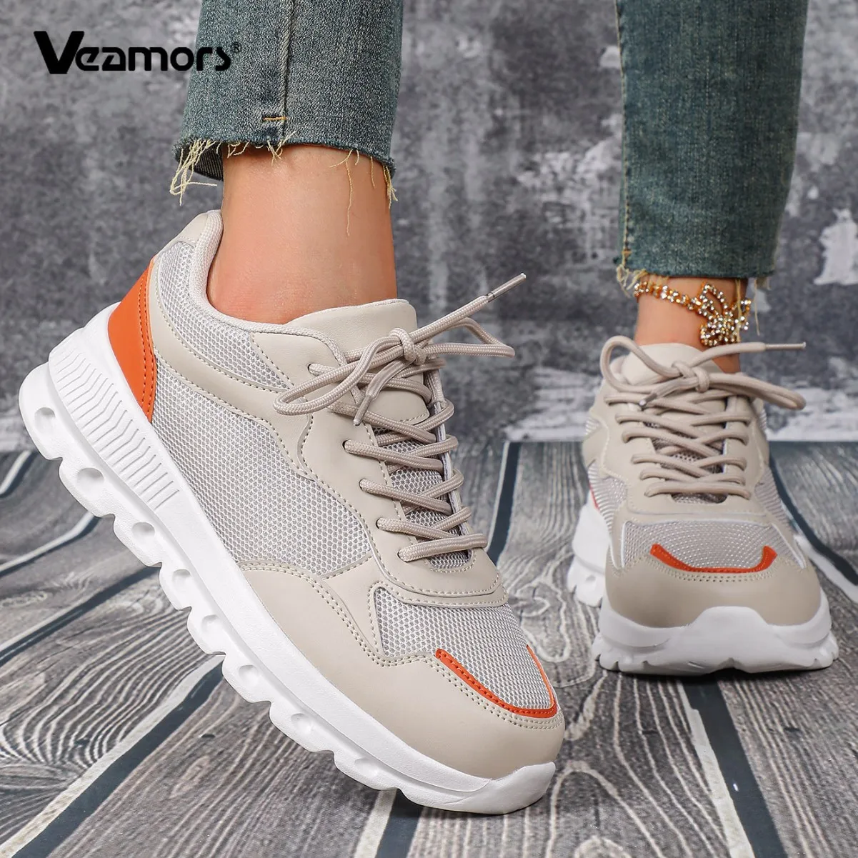 VEAMORS Unisex Mesh Running Shoes Lightweight Breathable Sports Sneakers Elastic Soft Sole Footwear for Walking Gym Fitness