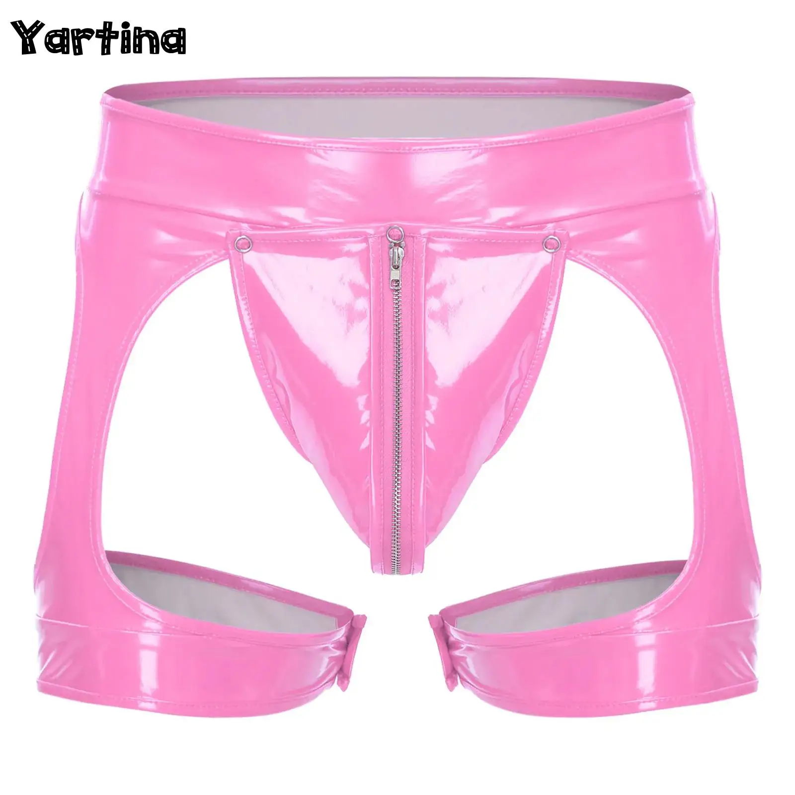 

Мужское нижнее белье, латексное нижнее белье, выпуклая сумка, стринги на молнии с лентами для ног, съемные трусы из искусственной кожи, трусики, клубная одежда