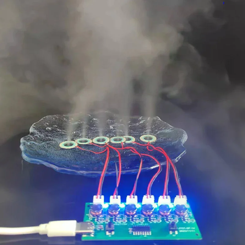 Humidifier Module DIY Kit, Ultrasonic Nebulizer Mist Driver Circuit Board with 6-Nozzle Control Interface