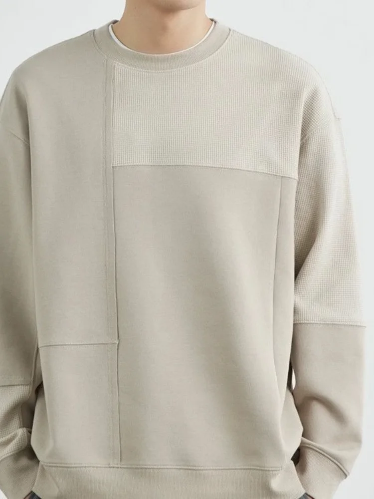 

Мужской свитшот с круглым вырезом, модный, с контрастными вставками, свободного кроя, весна-осень, новый, удобный, мягкий, однотонный, в уличном стиле