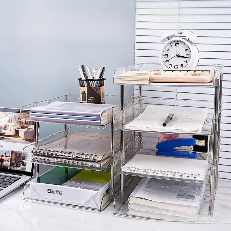 

Acrylic Desktop Bookshelf Organizer A4 Paper Document Storage Rack Office Desk Supply Holder Simple Style Storage Box
