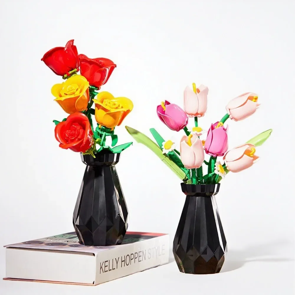 

249 шт. или 223 шт. креативные строительные блоки-тюльпаны, букет цветов, ваза, модель, набор кирпичей, украшение дома, детская игрушка для девочек, подарок