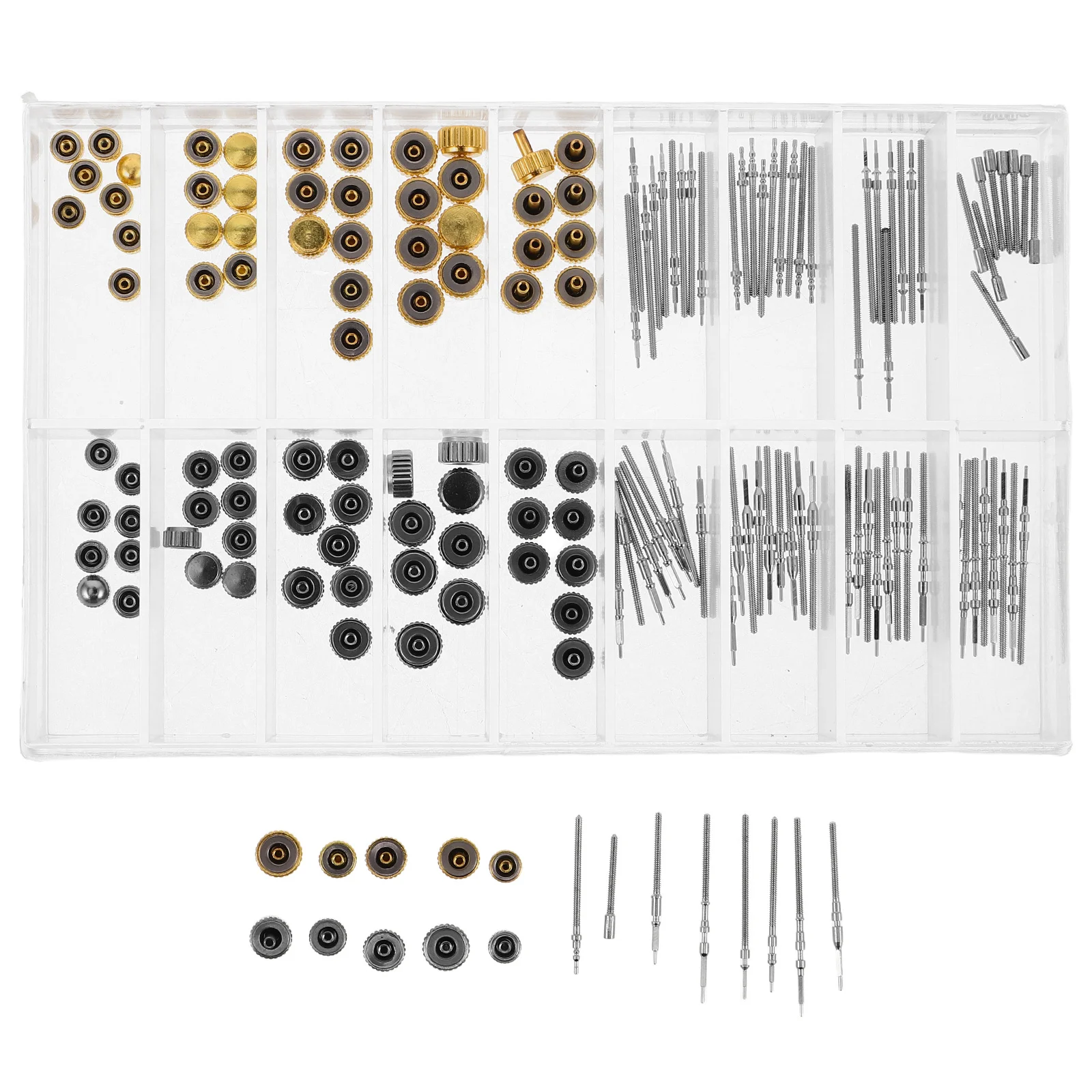 

Watch Crown Repair Kit Gold Silver Spring Bar Stem Replacement Precision Tool for DIY Watch Crown Replacement Portable Storage