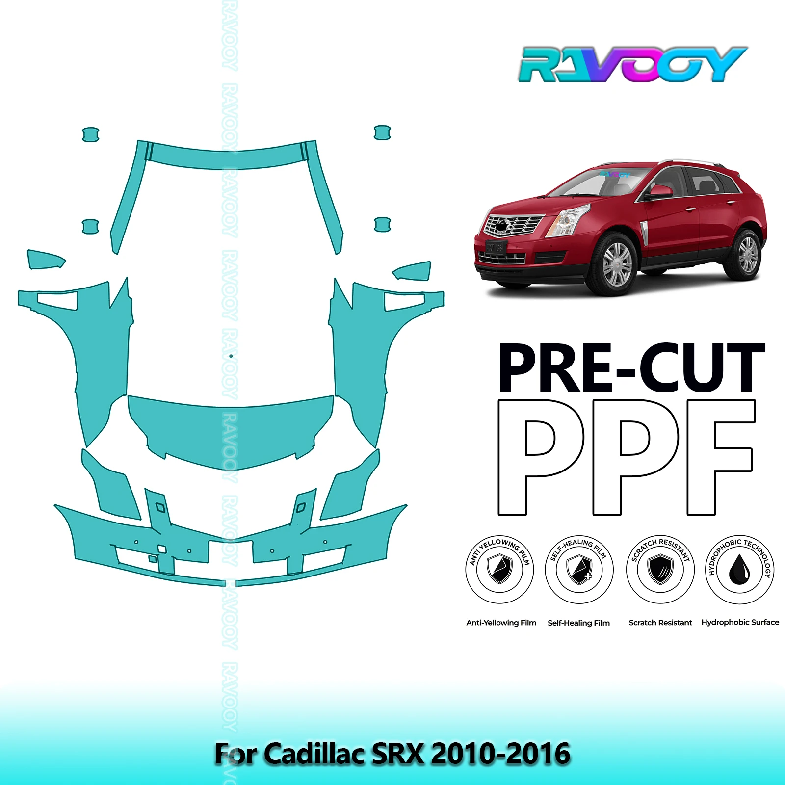 For Cadillac SRX 2010-2016 Partial Front Pre-Cut Paint Protection Film PPF Stone Chip Kit | Clear / Matte / Black Finish Options