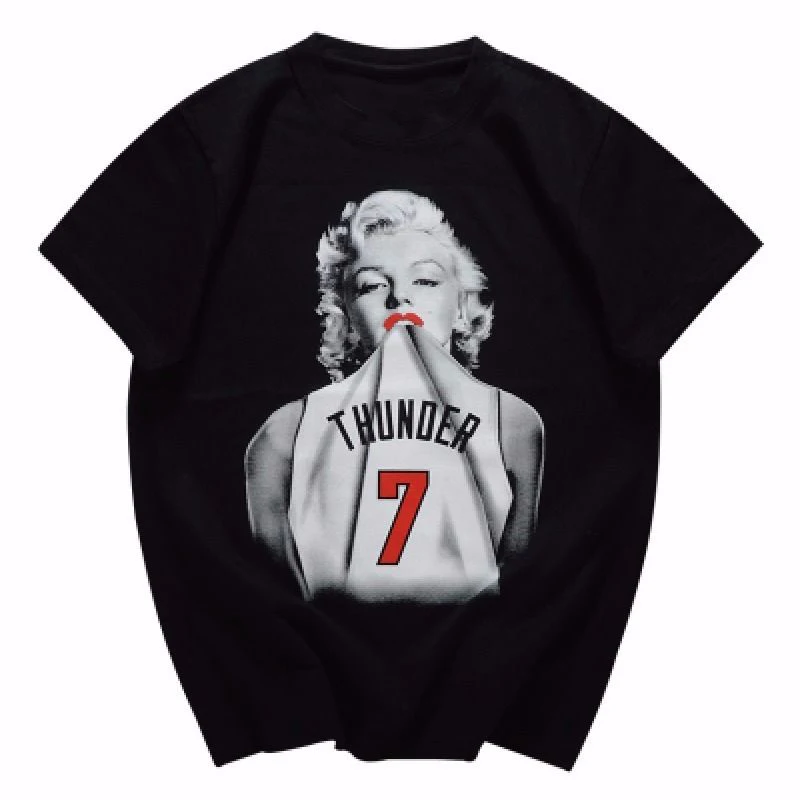 Europa y los Estados Unidos marca de moda Street Monroe imprime Hip Hop manga corta NBA Star James Bryant 24 Camiseta deportiva hombres