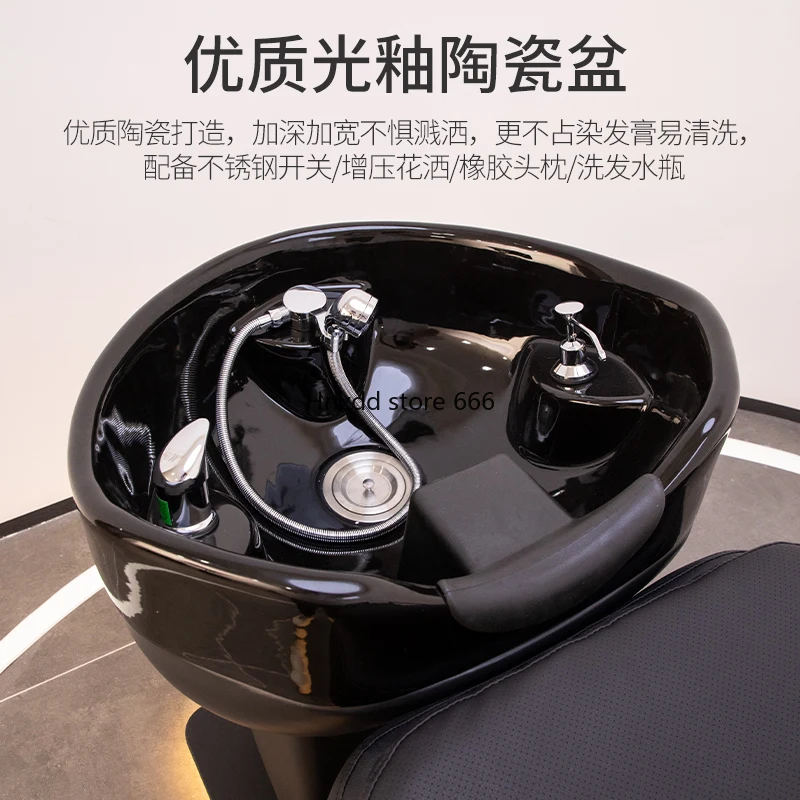 Barber shop shampoo bed special ceramic basin semi-lying flush bed