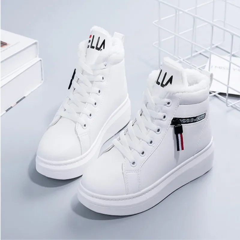 2023 Winter Boots Women Ankle Boots Warm PU Plush Winter Woman Shoes Sneakers Flats Lace Up Ladies Shoes Women Short Snow Boots