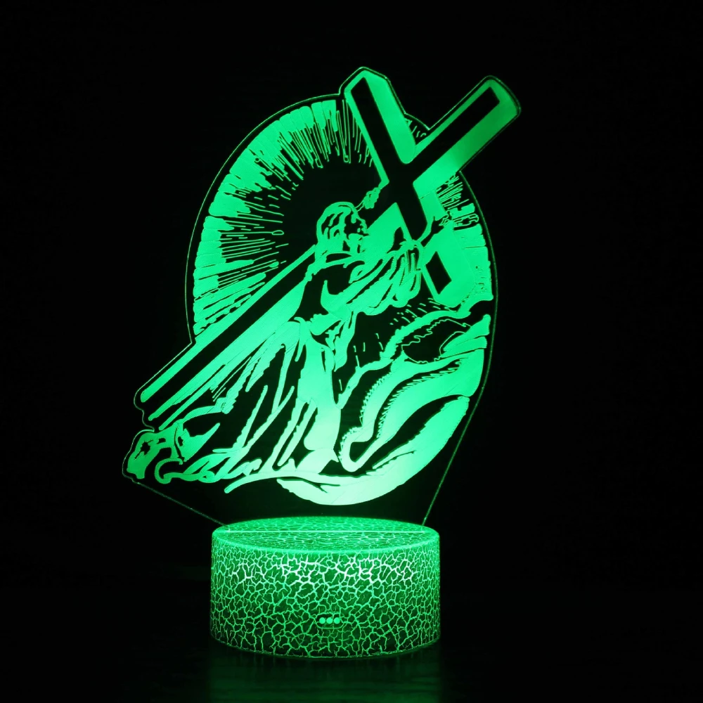 

NIghdn 3D Night Light Jesus Illusion Lamp 7 Color Changing Christian Decorative Table Lamp LED Acrylic USB Christian Prayer Lamp