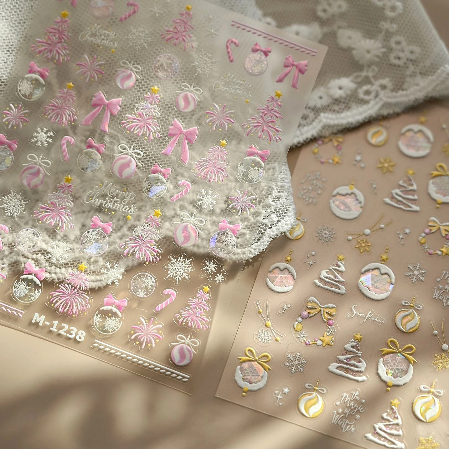 สติ๊กเกอร์ติดเล็บลายคริสต์มาส ต้นคริสต์มาส ดอกไม้ไฟ โบว์ญี่ปุ่น-เกาหลี เกล็ดหิมะ มนุษย์หิมะ ดาว ซานตาคลอส