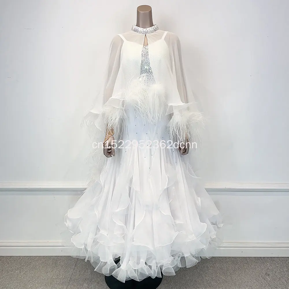 Ballroom Dance Dress White Standard Dance Dress Ballroom Dress for Competition Modern Dance Costume