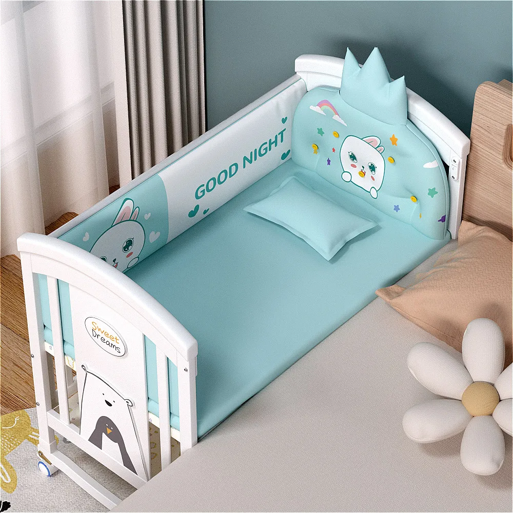 High Quality Solid Wood Baby Rocking Crib Lightweight Kids Bed With Adjustable Wheels