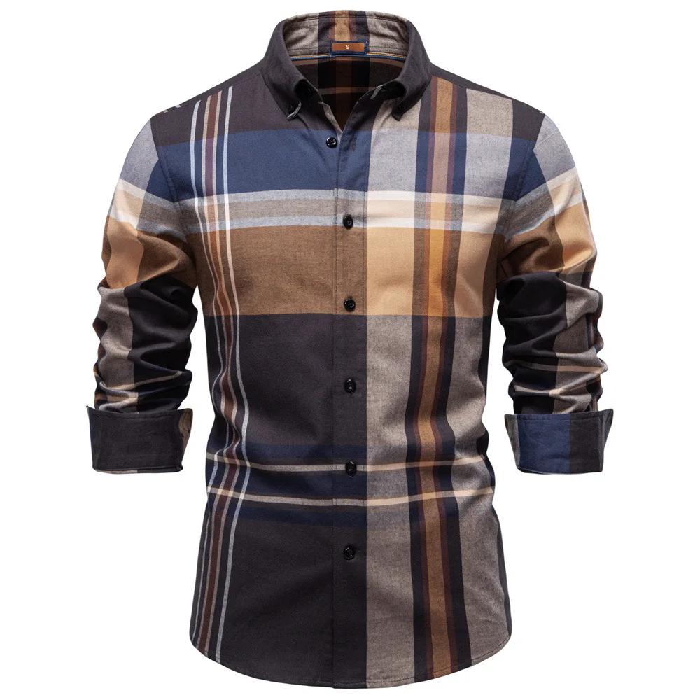 

New Autumn and Winter High-quality Checked Shirt for Men Pure Cotton Business Casual Long-sleeved Shirt for Men