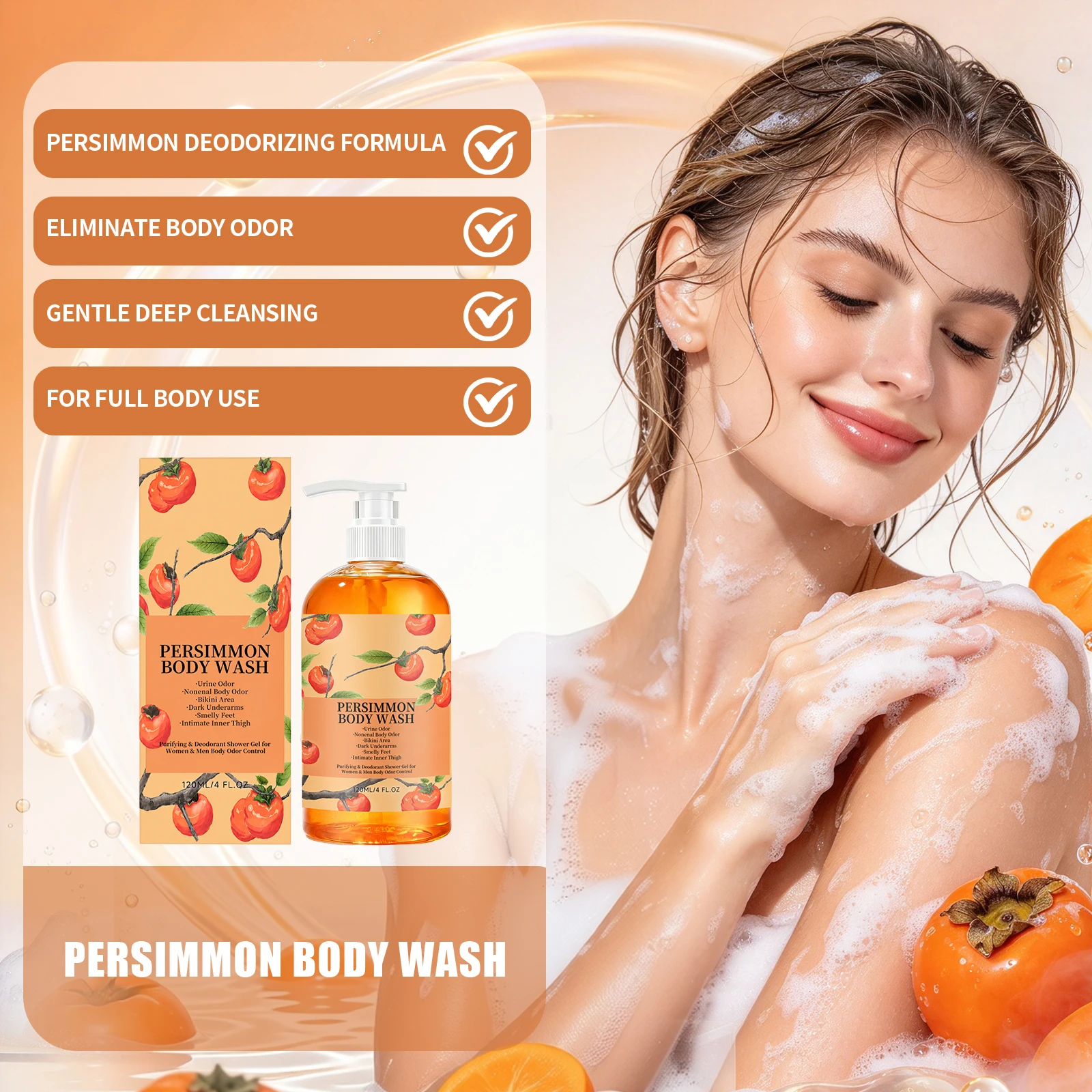 Persimmon Extract Body Wash For Men Women Nourish Skin Barrier Balance Scent Daily Bath Care Natural Plant Refreshing Shower Gel