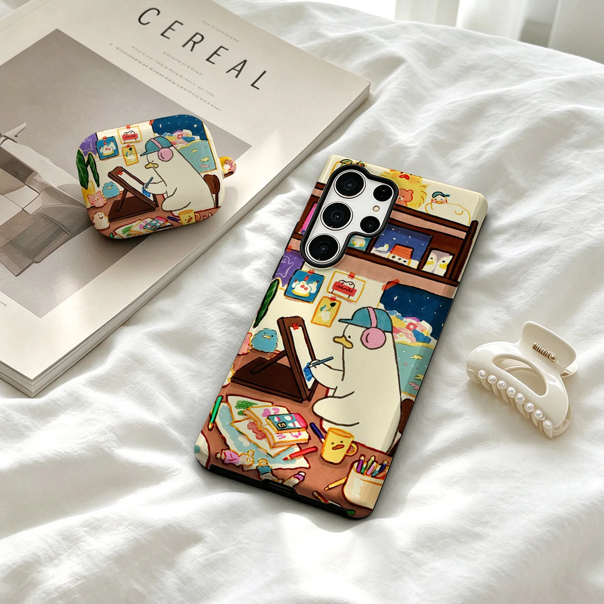 Duck Artist Studio Scene Phone Case For Samsung Galaxy S26 S25 Ultra S24 S23 Ultra Plus Shockproof Double Layer Tough Back Cover