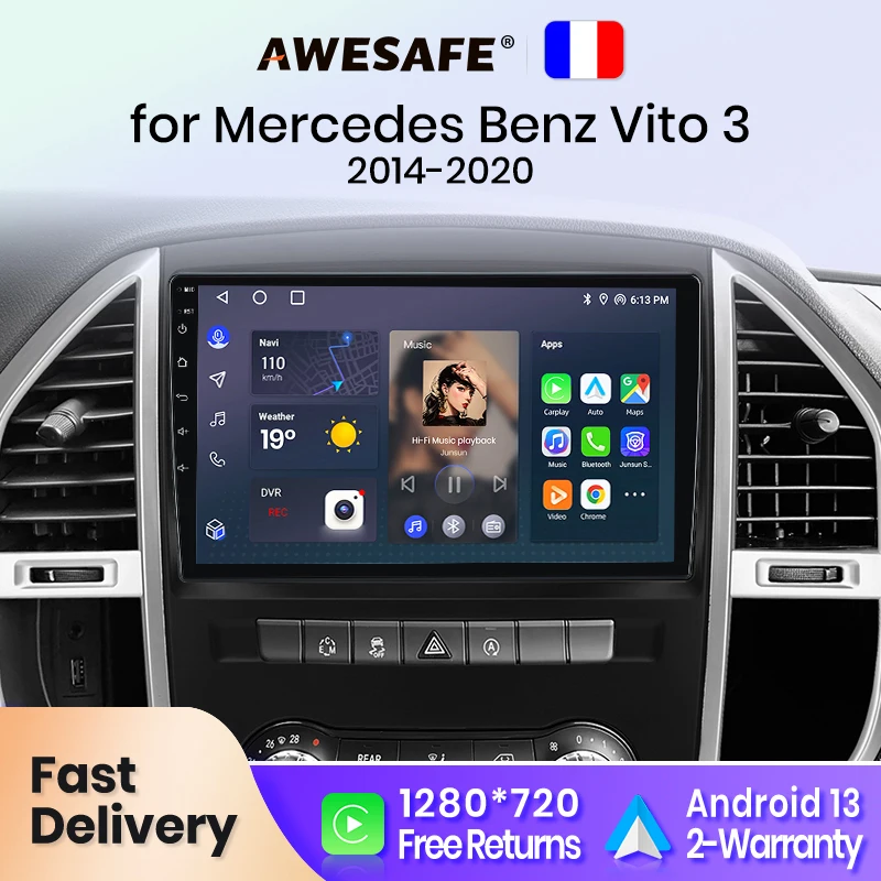 AWESAFE Autoradio For Mercedes Benz classe A B V Class W254 W169 B200 W906 Sprinter W907 W639 Viano Vito  Android CarPlay France