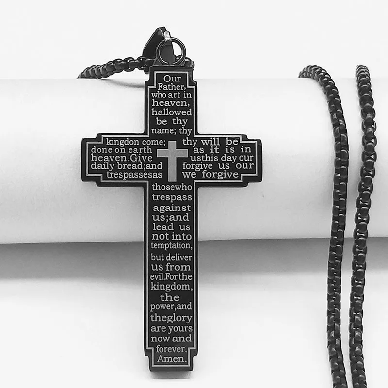 ZAKOL Trendy Cross Crucifix Bible Stainless Steel Necklaces For Women Men Gold & Silver Color Metal Clavicle Chain Jewelry image 4