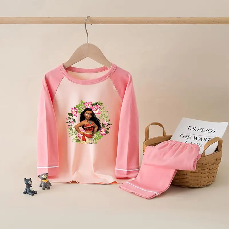 Moana Bambini Ragazzi Ragazze Pigiami Set Indumenti da notte Cartoon T-shirt a maniche lunghe Top con pantaloni Vestiti primaverili autunnali per bambini