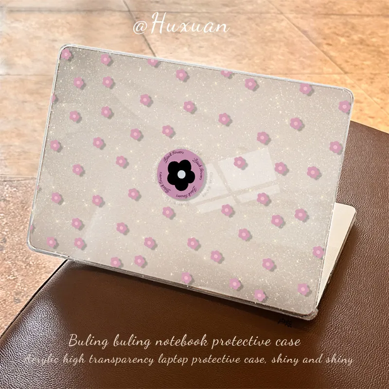 Ins Korean Pink Flowers Glitter Laptop Case For Macbook Air 13.6 M4 NEO 15 M3 Hard Cover For Mac Book Pro 13 M1 M2 14 M4 M5 16