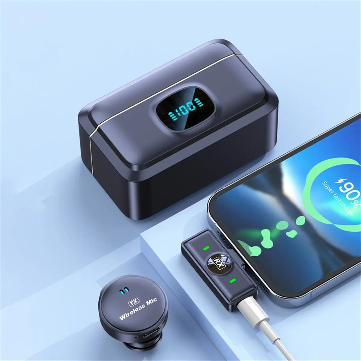 ABFN Wireless Lavalier Microphone Noise Cancellation Audio Video Recording Microphone for Smartphone Live