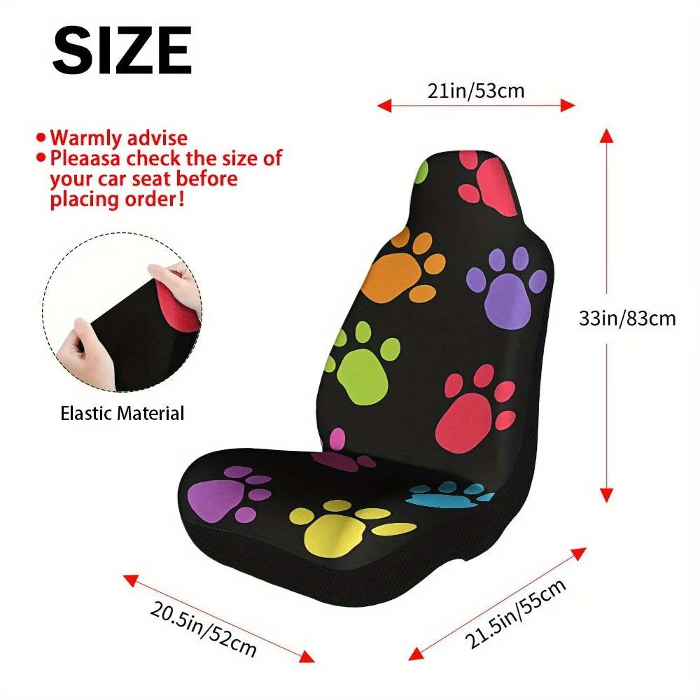 2pcs Colorful Paw Print Themed Car Seat Cover Set – High-Quality, Stylish Full Set For Most Cars, Universal Fit, Durable Design,