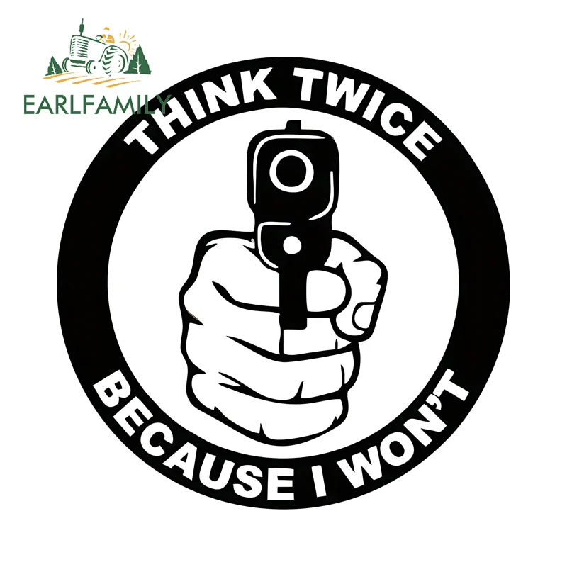 EARLFAMILY Armed Warning Car Stickers Think Twice Cartoon Logo Camper Window Decals Scratch-Proof Waterproof Car Accessories