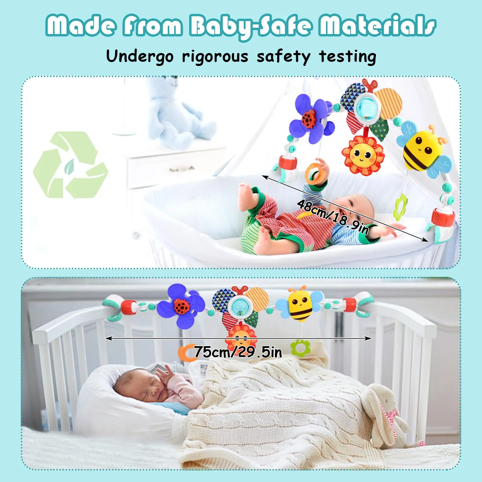 Jouet d'arc de poussette pour bébé, jouets de siège de voiture, activité mobile, jouets musicaux, idéal pour bébé, garçons, filles, sommeil, voyage