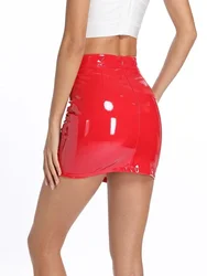 Women Faux Latex Short Mini Skirt Invisible Zipper Hot Skirt Sexy PVC Skirt High Waist Slim NEW Summer Casual Nightclub Clubwear