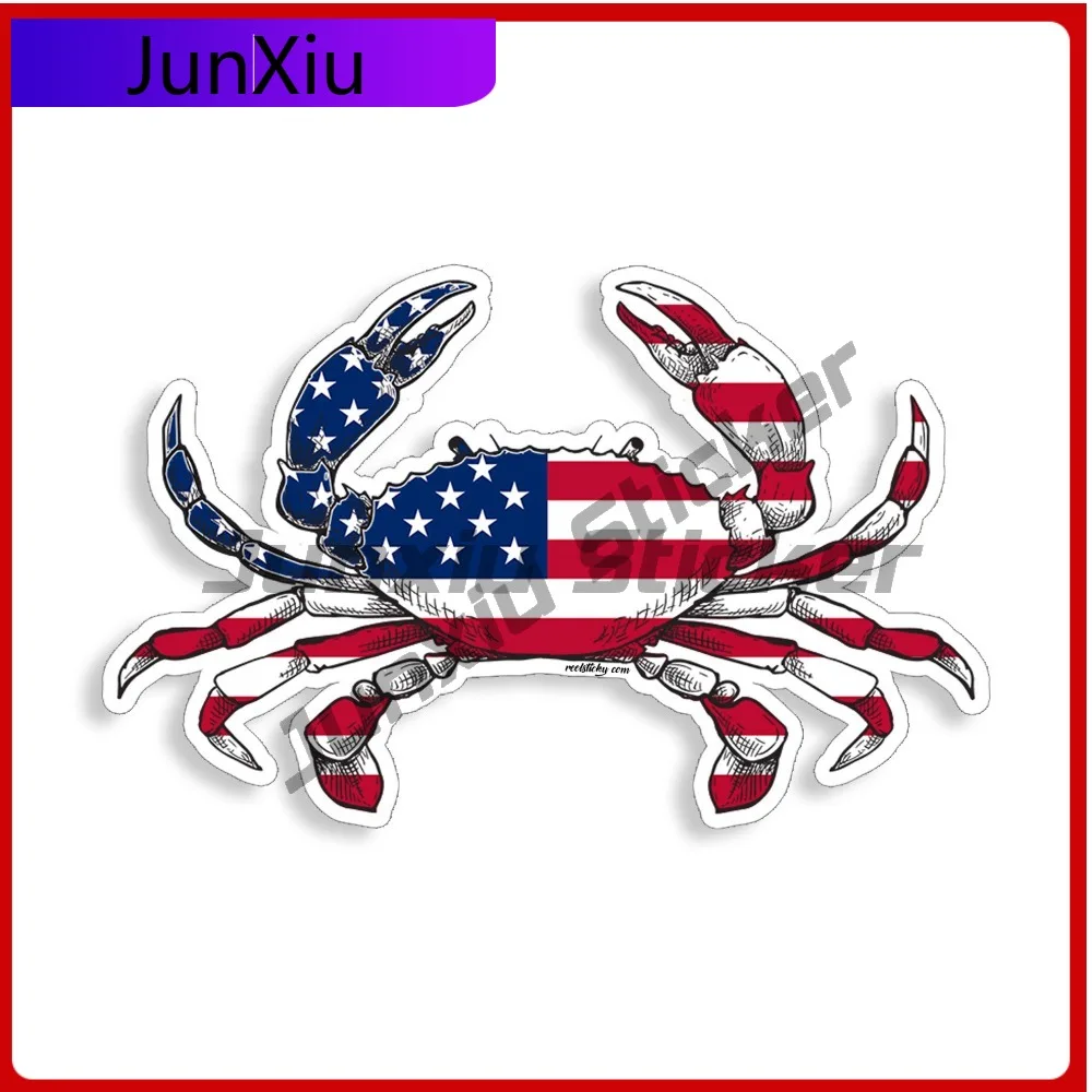 

USA Crab Sticker American Flag Beach Cup Vehicle Decal Cute Waterproof Vinyl Car Laptop Window Bumper