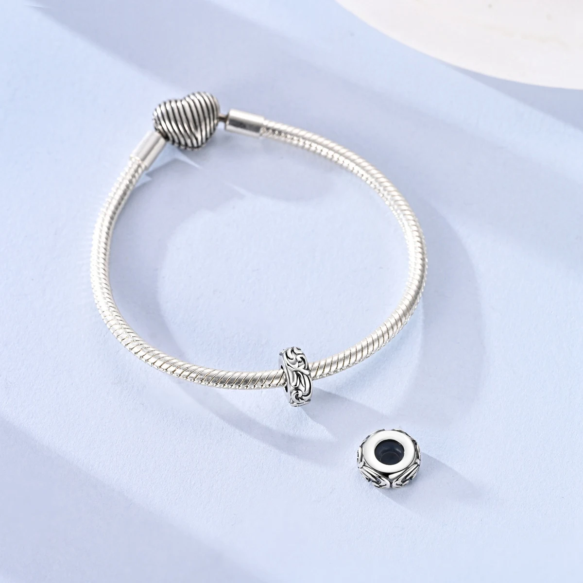 925 Sterling Silver Vintage Scroll Pattern Spacer Bead Charm DIY Bracelet Bead for Women Retro Style Jewelry Making Accessory