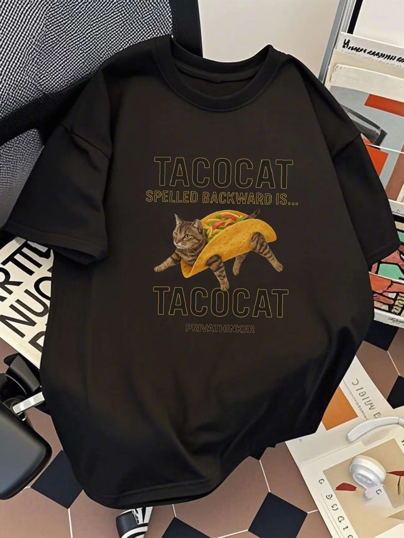 Tacocat Spelled Backward Is Tacocat Graphic T-Shirt Funny Cat Meme Tee Summer Harajuku Streetwear Tops Women