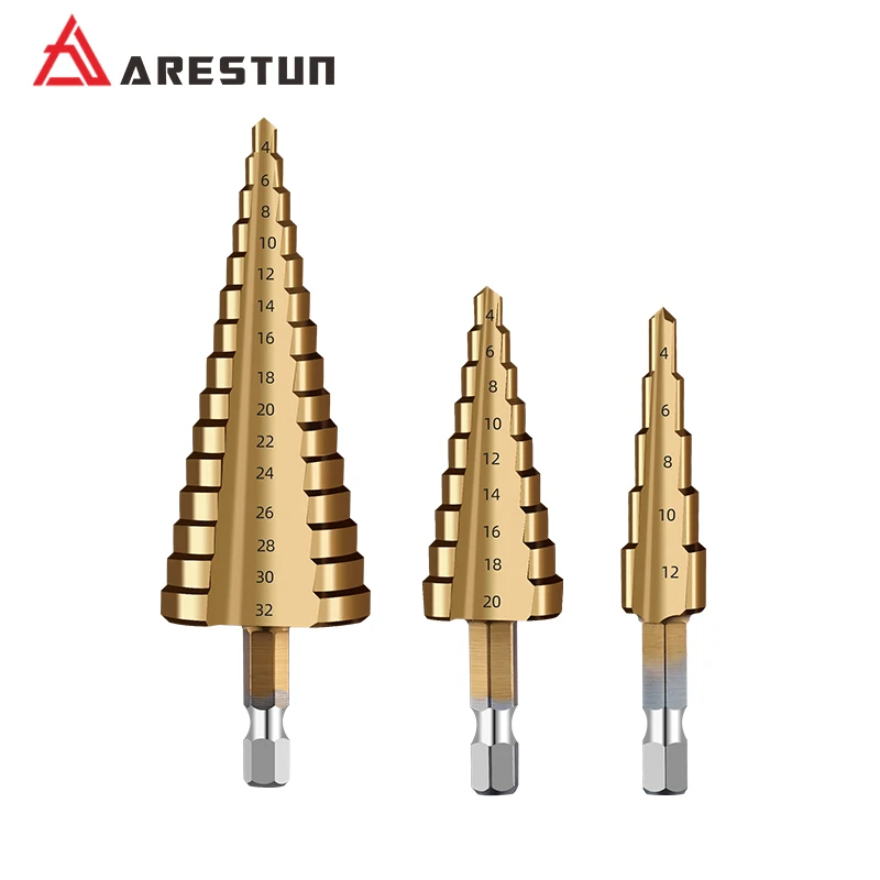 3-12 4 -12 4-20MM HSS Rechte Fluted Pagode Stap Boor 3 Stuks Doekenzak Hex Shank Ruier Bit Set Titanium Gecoat Hout Metalen Gat