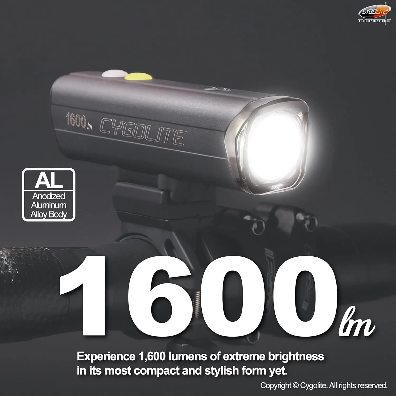 Pro 1,600 Lumen Bicycle Light– Anodized Aluminum Alloy– 9 Light Modes– Fine Tunable Brightness- Compact, IP67