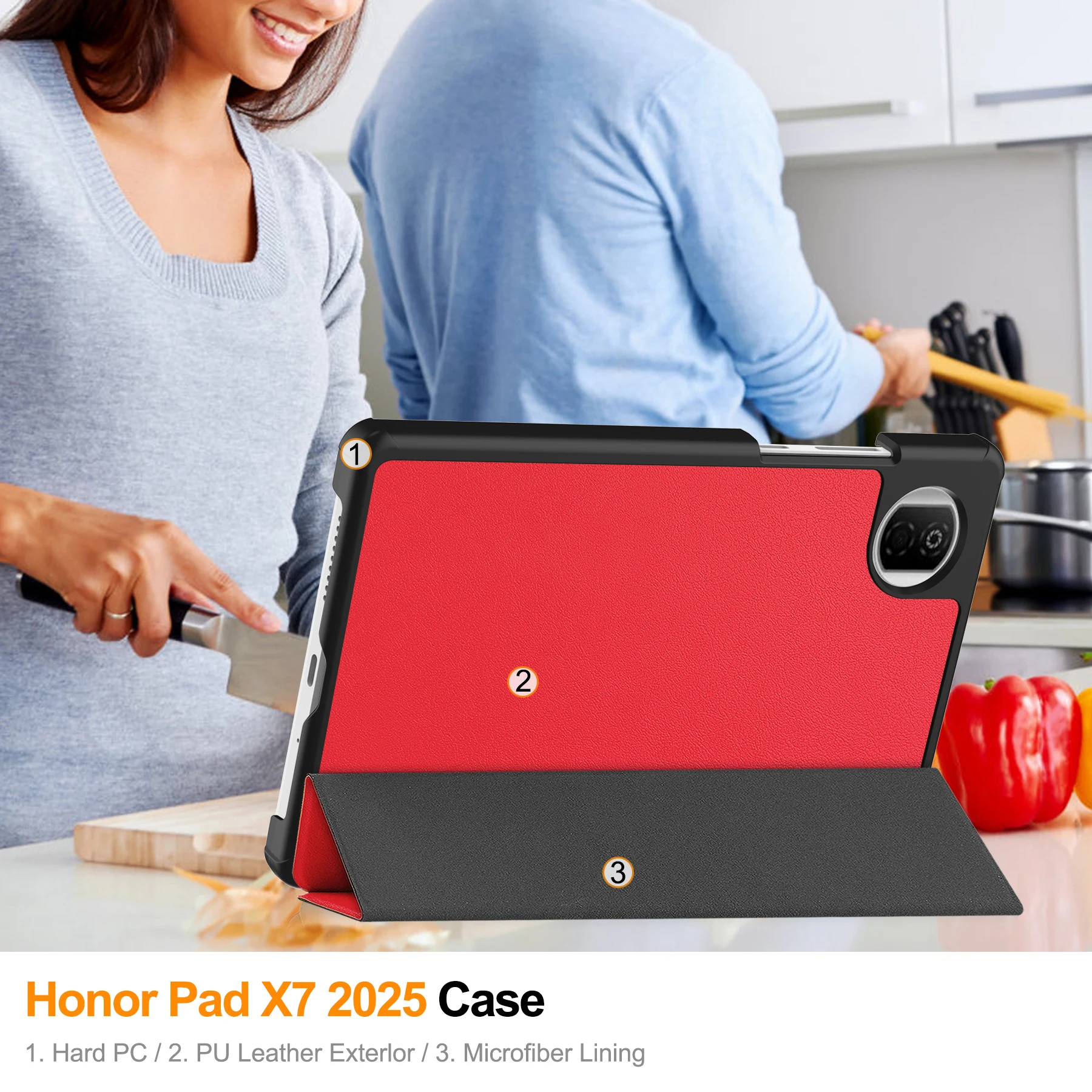 

Tablets Case For Honor Pad X7 2025 8.7 inch PU Leather Trifold Caster Hard Shell Cover