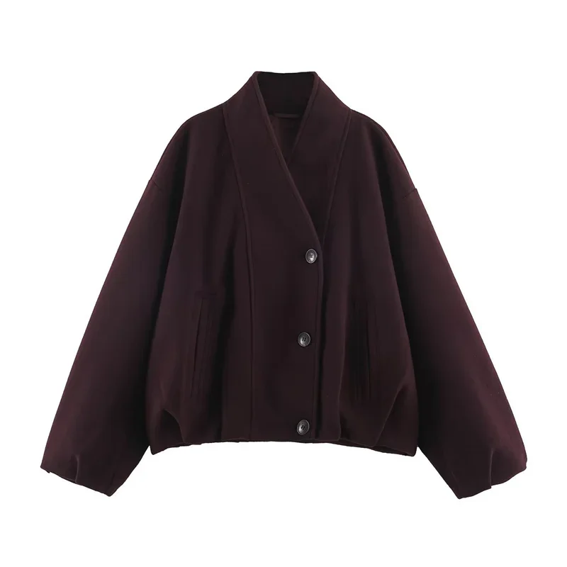 Guobioziy Women's Jacket 2026 Early Autumn New Fashion Long Sleeve Stand Collar Solid Soft Double-Breasted Short Outer Coat