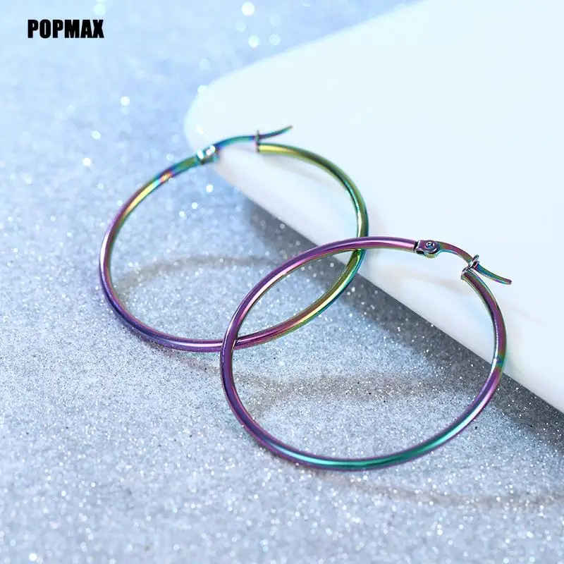 1Pair Stainless Steel Simple Classic Round Circle Hoop Earrings For Women Men Punk Smooth Big or Small Huggie Earring Pendientes