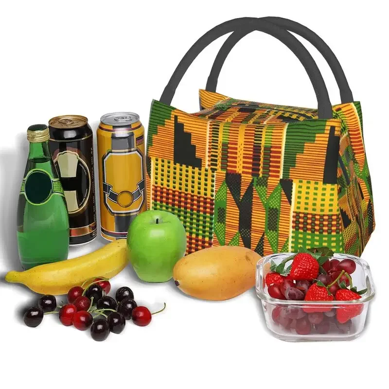 African Kente Cloth Design Lunch Boxes for Traditional Africa Ethnic Pattern Cooler Thermal Food Insulated Lunch Bag Container