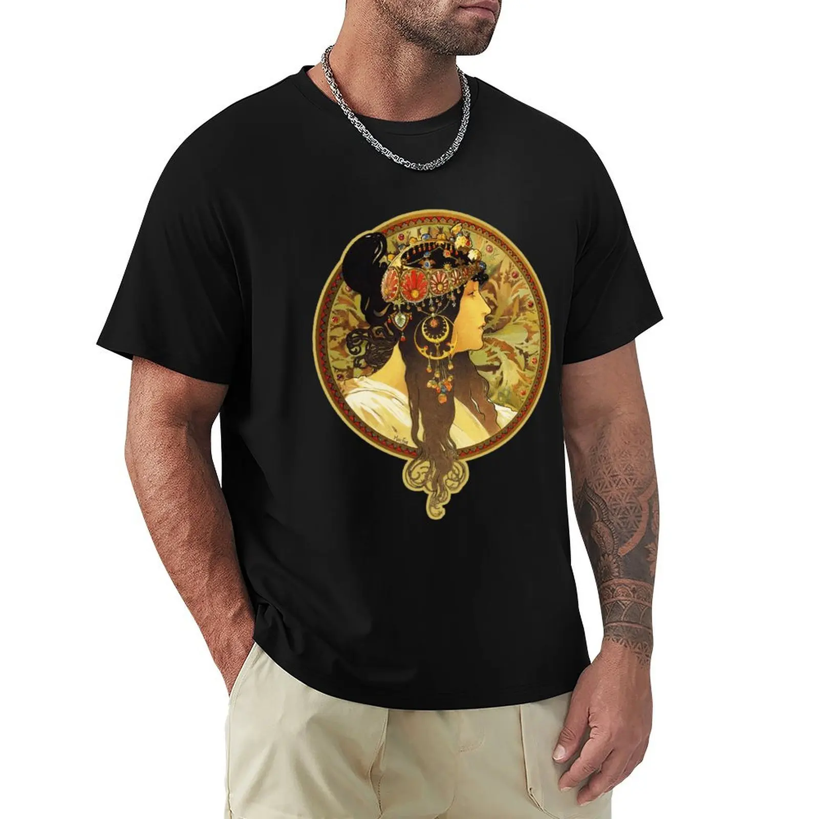 HD Byzantine Heads: Brunette (1897) Mucha T shirts/Pillows/and more T-Shirt Abstract Pattern Print Top