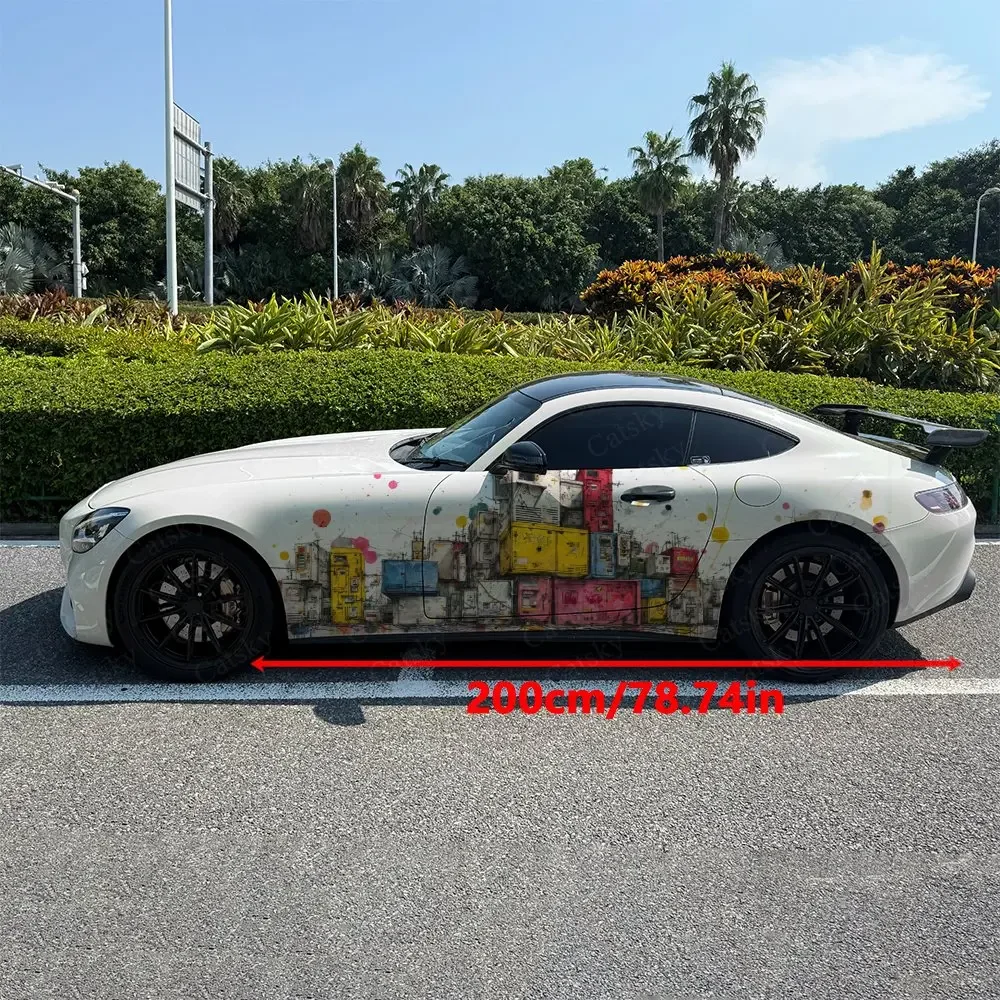 2PCS Graffiti Town Cluster, Durable, Fade-resistant, Enhance Vehicle Aesthetics With Bold Artistic Design Car Vinyl Wraps