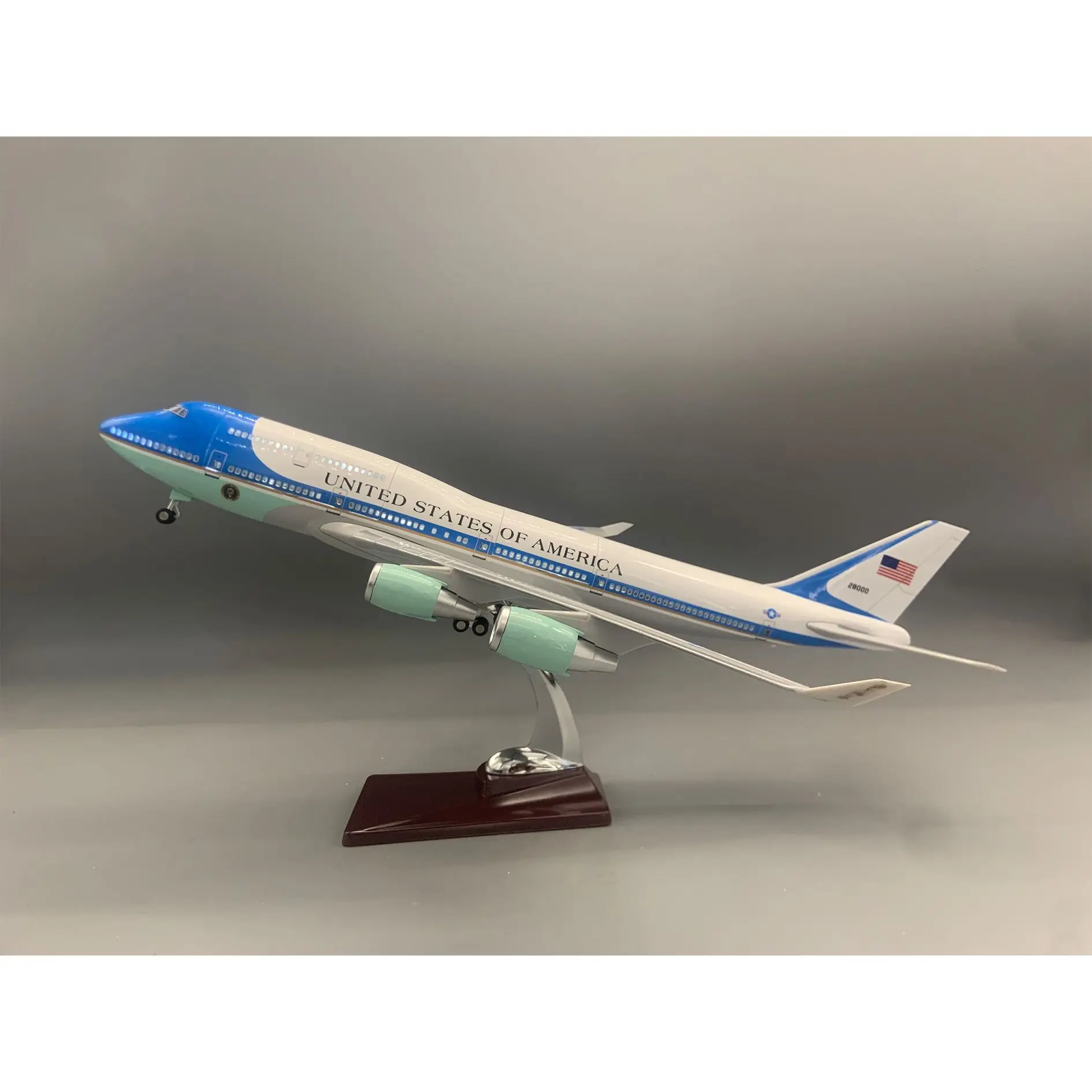 747 Air Force One Double Door Airplane Model with Lights and Wheels Simulation Static Model Pendant
